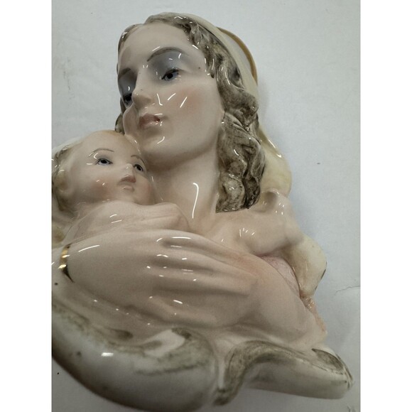 VTG Italian Bust glazed Madonna Virgin Mary Baby Jesus Italy 668 Statue Catholic - Picture 8 of 13
